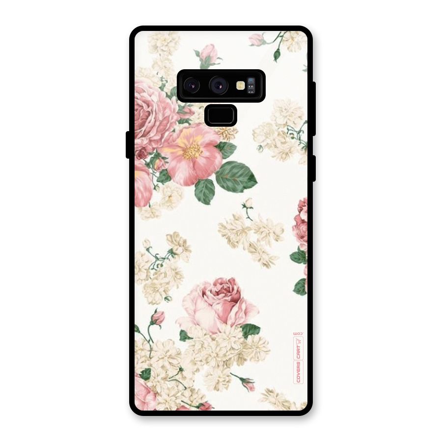 Vintage Floral Pattern Glass Back Case for Galaxy Note 9