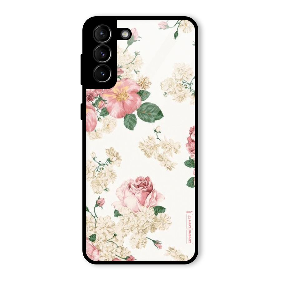 Vintage Floral Pattern Glass Back Case for Galaxy S21 Plus