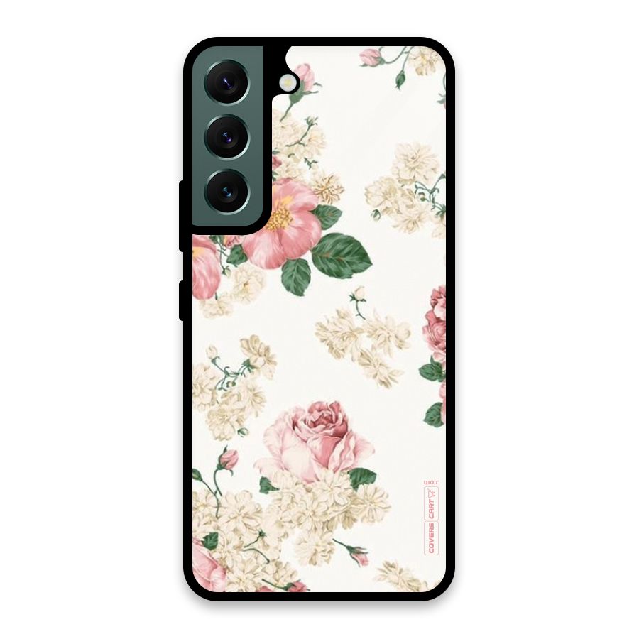 Vintage Floral Pattern Glass Back Case for Galaxy S22 5G