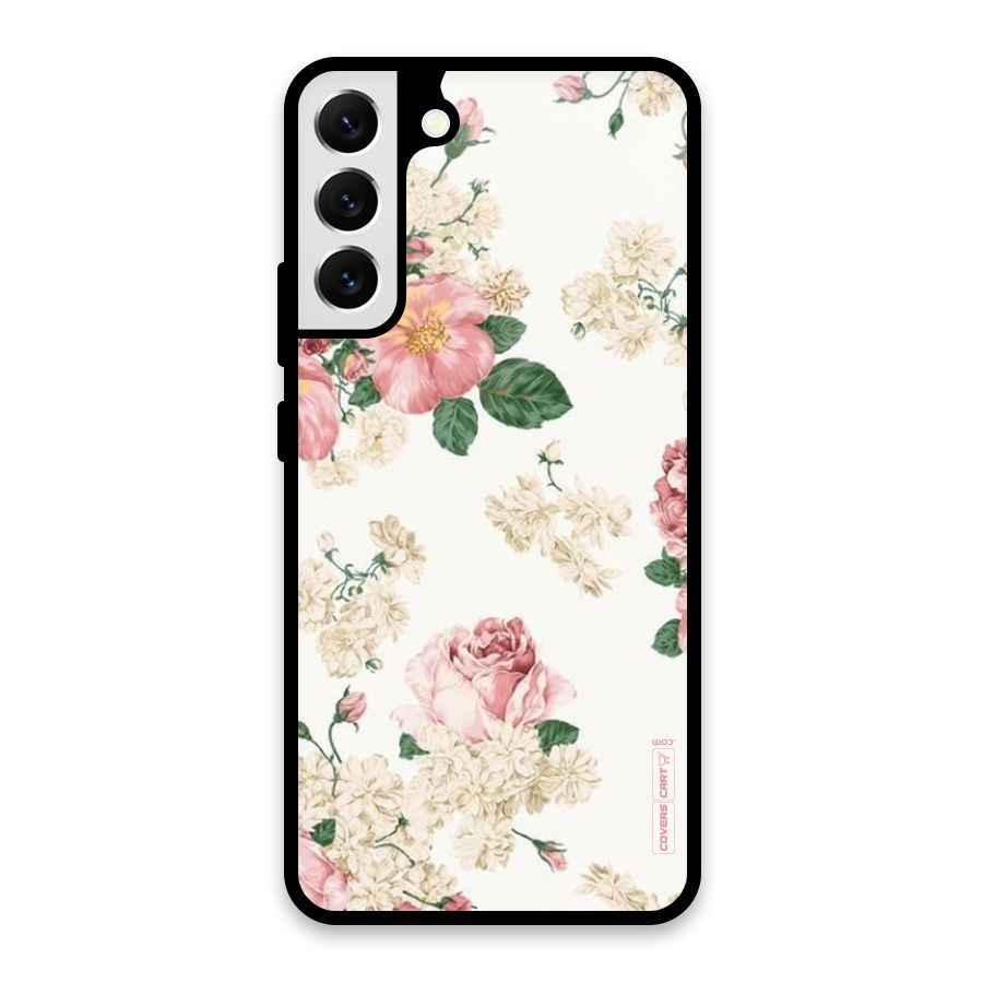 Vintage Floral Pattern Glass Back Case for Galaxy S22 Plus 5G