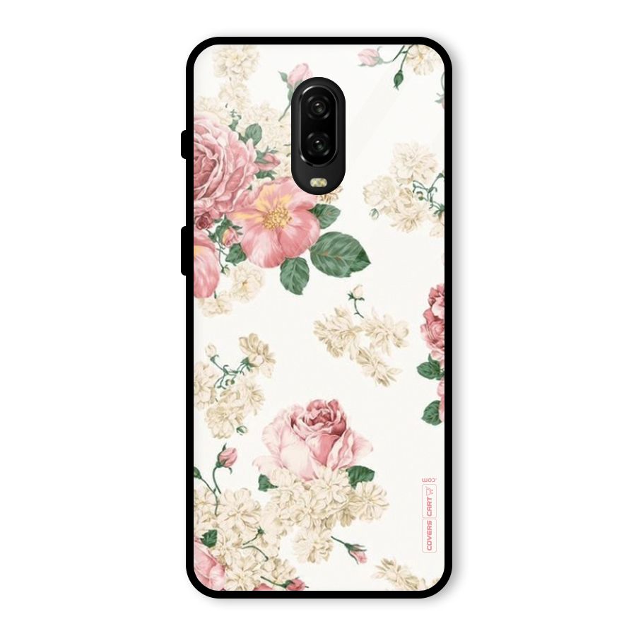 Vintage Floral Pattern Glass Back Case for OnePlus 6T