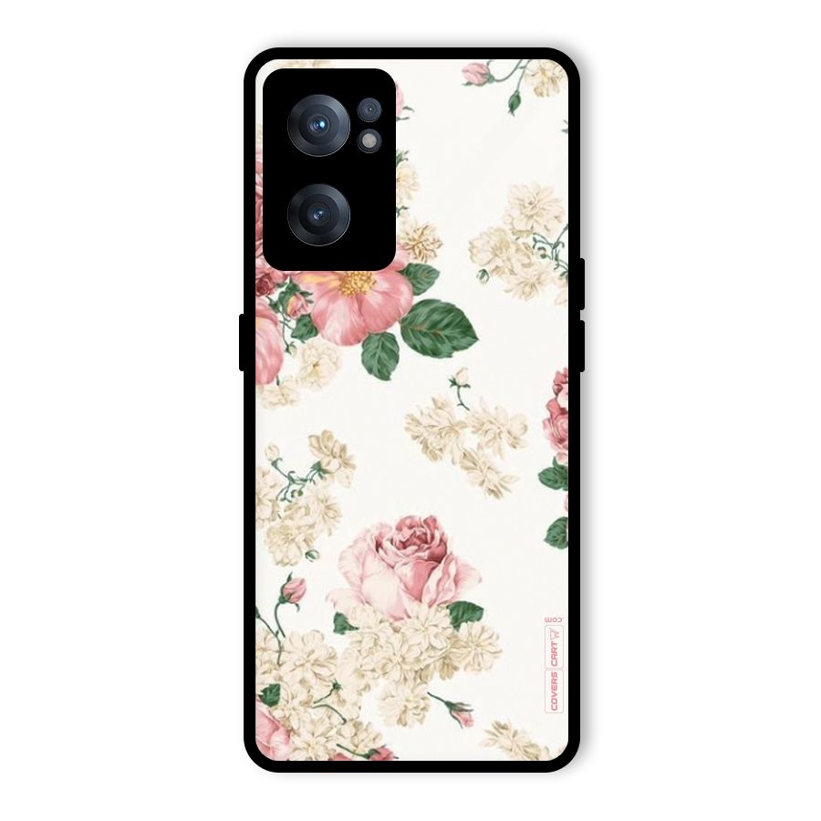 Vintage Floral Pattern Glass Back Case for OnePlus Nord CE 2 5G