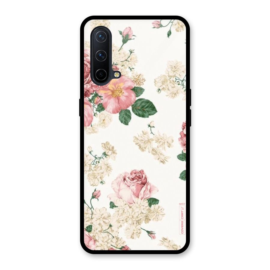 Vintage Floral Pattern Glass Back Case for OnePlus Nord CE 5G