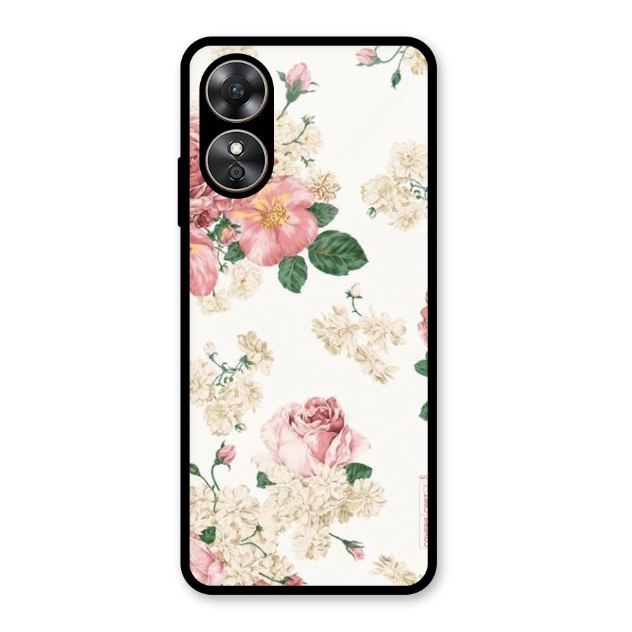 Vintage Floral Pattern Glass Back Case for Oppo A17