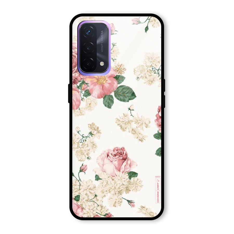Vintage Floral Pattern Glass Back Case for Oppo A74 5G