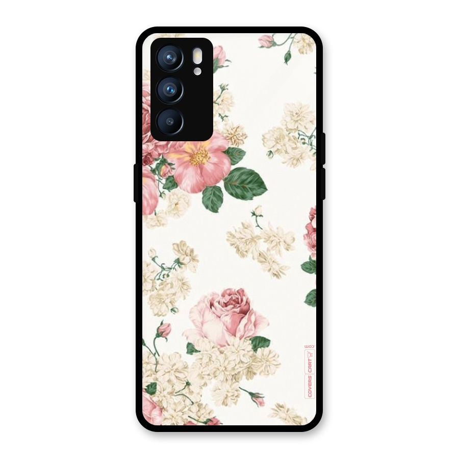 Vintage Floral Pattern Glass Back Case for Oppo Reno6 5G
