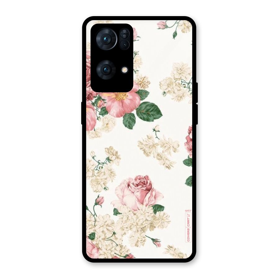 Vintage Floral Pattern Glass Back Case for Oppo Reno7 Pro 5G