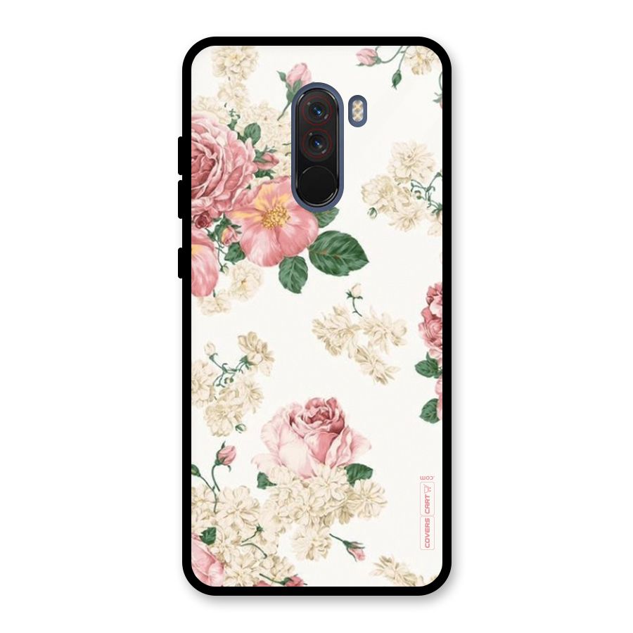 Vintage Floral Pattern Glass Back Case for Poco F1