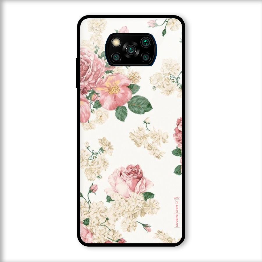 Vintage Floral Pattern Glass Back Case for Poco X3