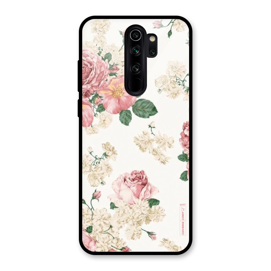 Vintage Floral Pattern Glass Back Case for Redmi Note 8 Pro