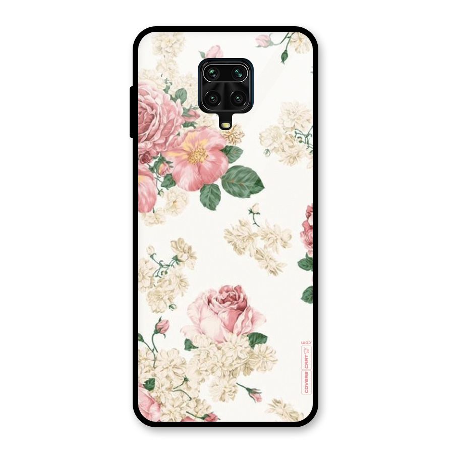Vintage Floral Pattern Glass Back Case for Redmi Note 9 Pro
