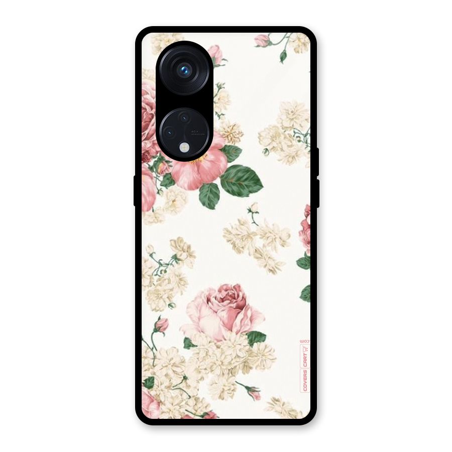 Vintage Floral Pattern Glass Back Case for Reno8 T 5G