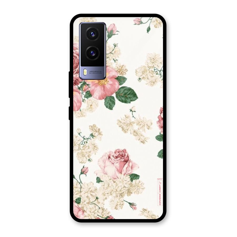 Vintage Floral Pattern Glass Back Case for Vivo V21e 5G