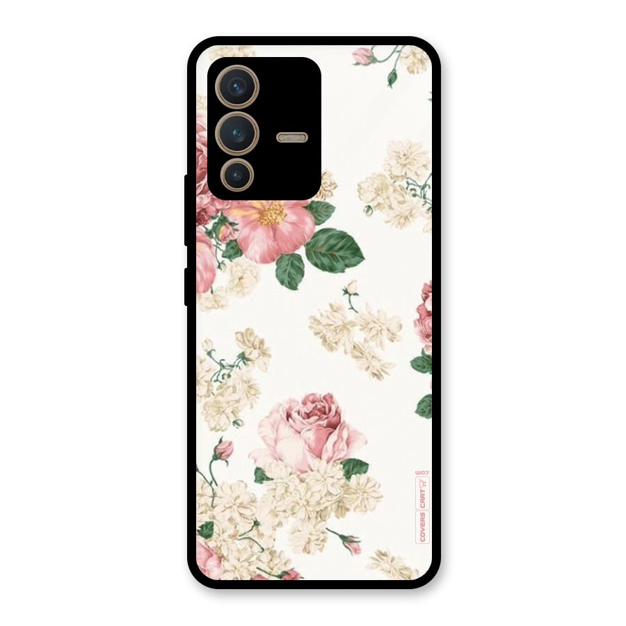 Vintage Floral Pattern Glass Back Case for Vivo V23 5G