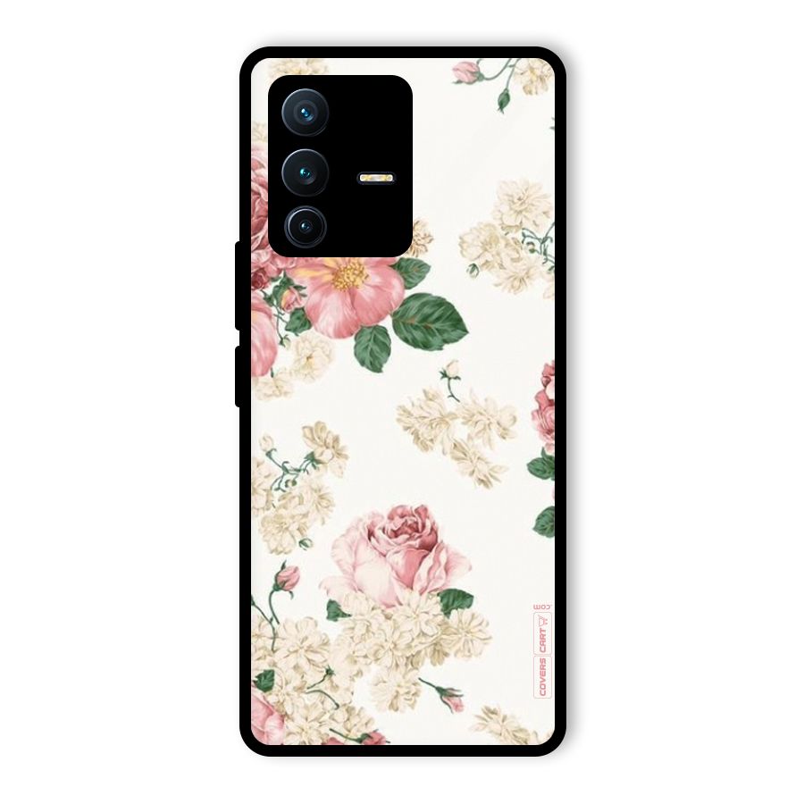 Vintage Floral Pattern Glass Back Case for Vivo V23 Pro