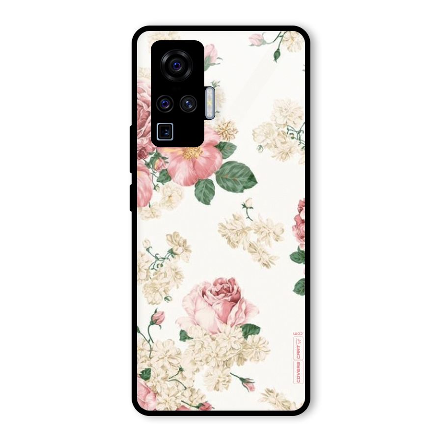 Vintage Floral Pattern Glass Back Case for Vivo X50 Pro