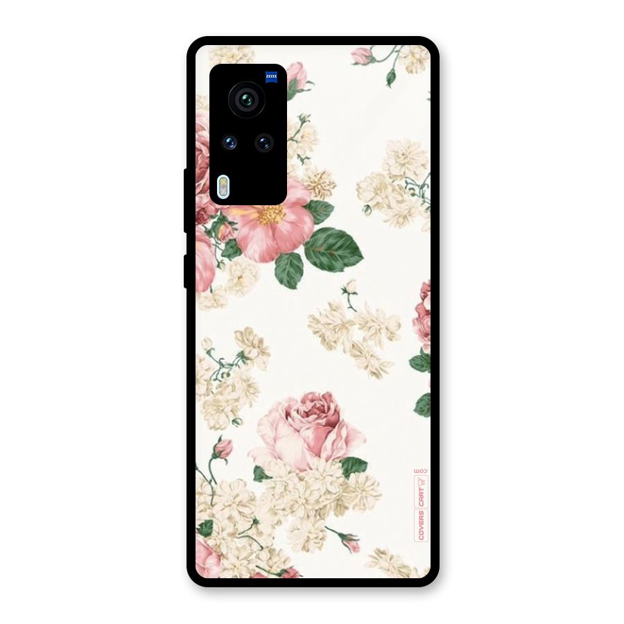 Vintage Floral Pattern Glass Back Case for Vivo X60 Pro