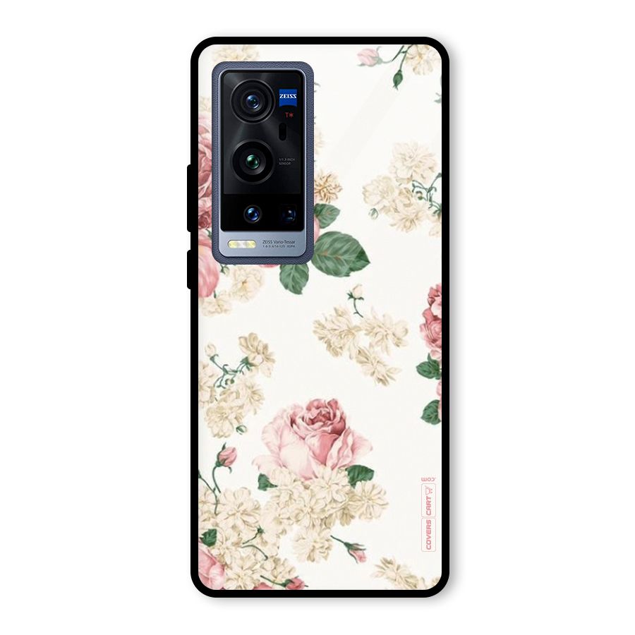 Vintage Floral Pattern Glass Back Case for Vivo X60 Pro Plus
