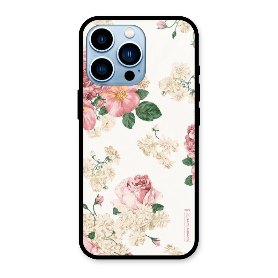 Vintage Floral Pattern Glass Back Case for iPhone 13 Pro