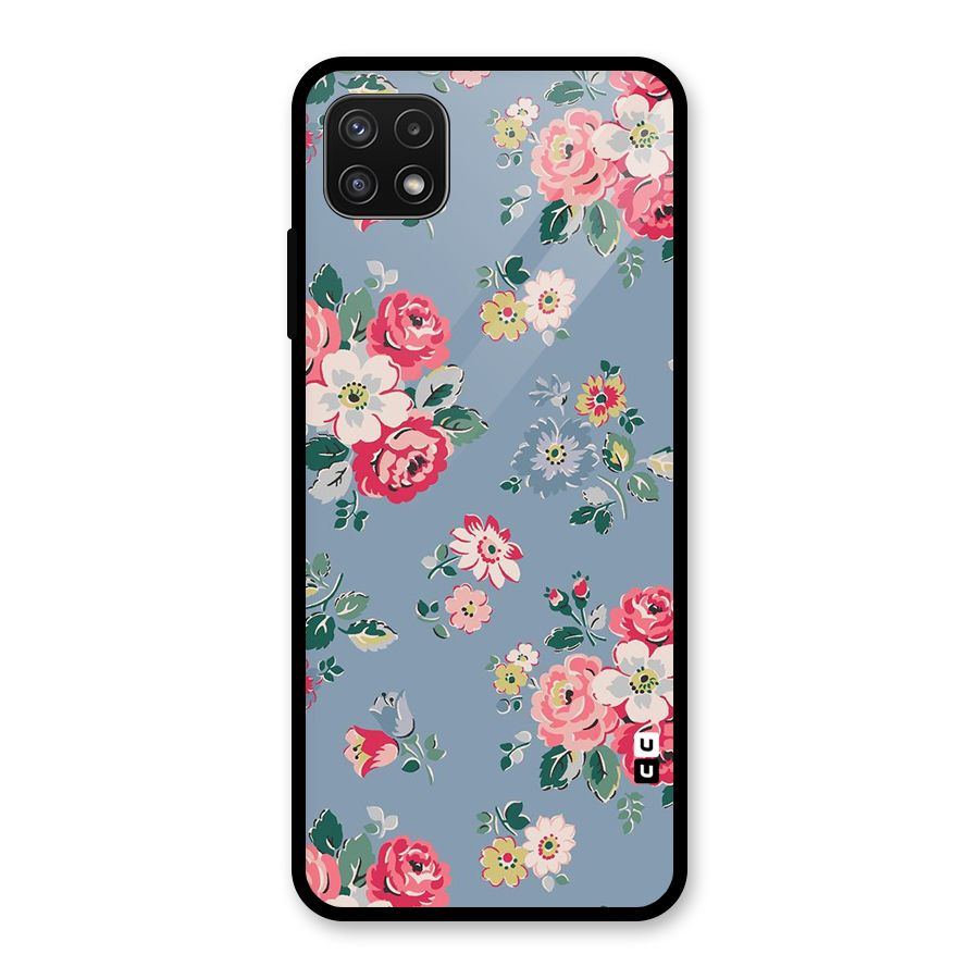 Vintage Flower Pattern Glass Back Case for Galaxy A22 5G