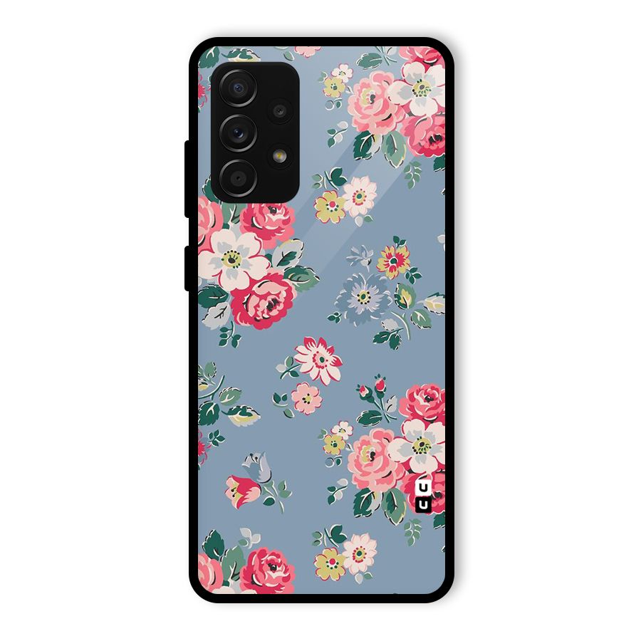 Vintage Flower Pattern Glass Back Case for Galaxy A53 5G