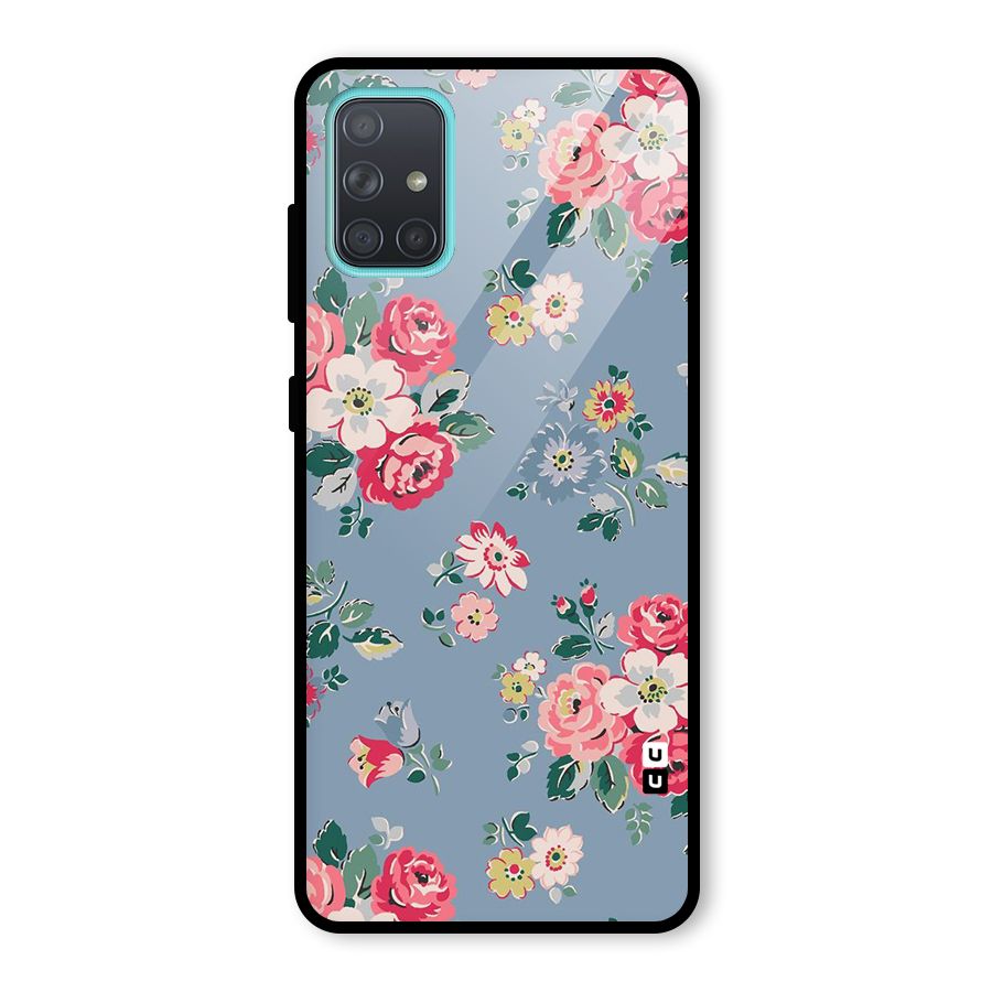 Vintage Flower Pattern Glass Back Case for Galaxy A71