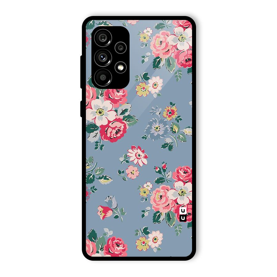 Vintage Flower Pattern Glass Back Case for Galaxy A73 5G