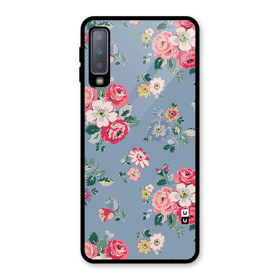 Vintage Flower Pattern Glass Back Case for Galaxy A7 (2018)