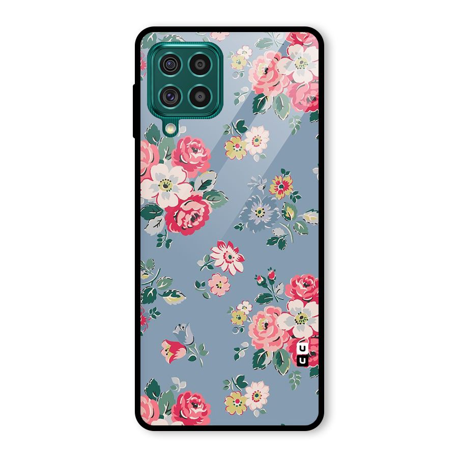 Vintage Flower Pattern Glass Back Case for Galaxy F62