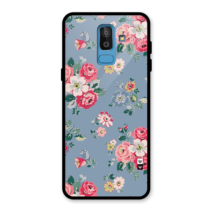 Vintage Flower Pattern Glass Back Case for Galaxy J8