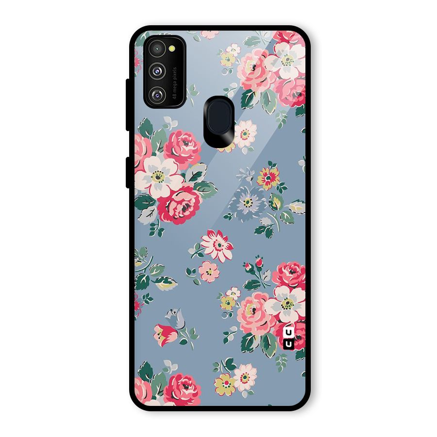 Vintage Flower Pattern Glass Back Case for Galaxy M30s
