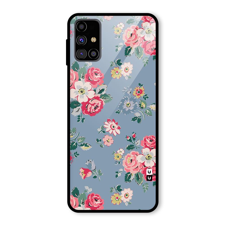 Vintage Flower Pattern Glass Back Case for Galaxy M31s