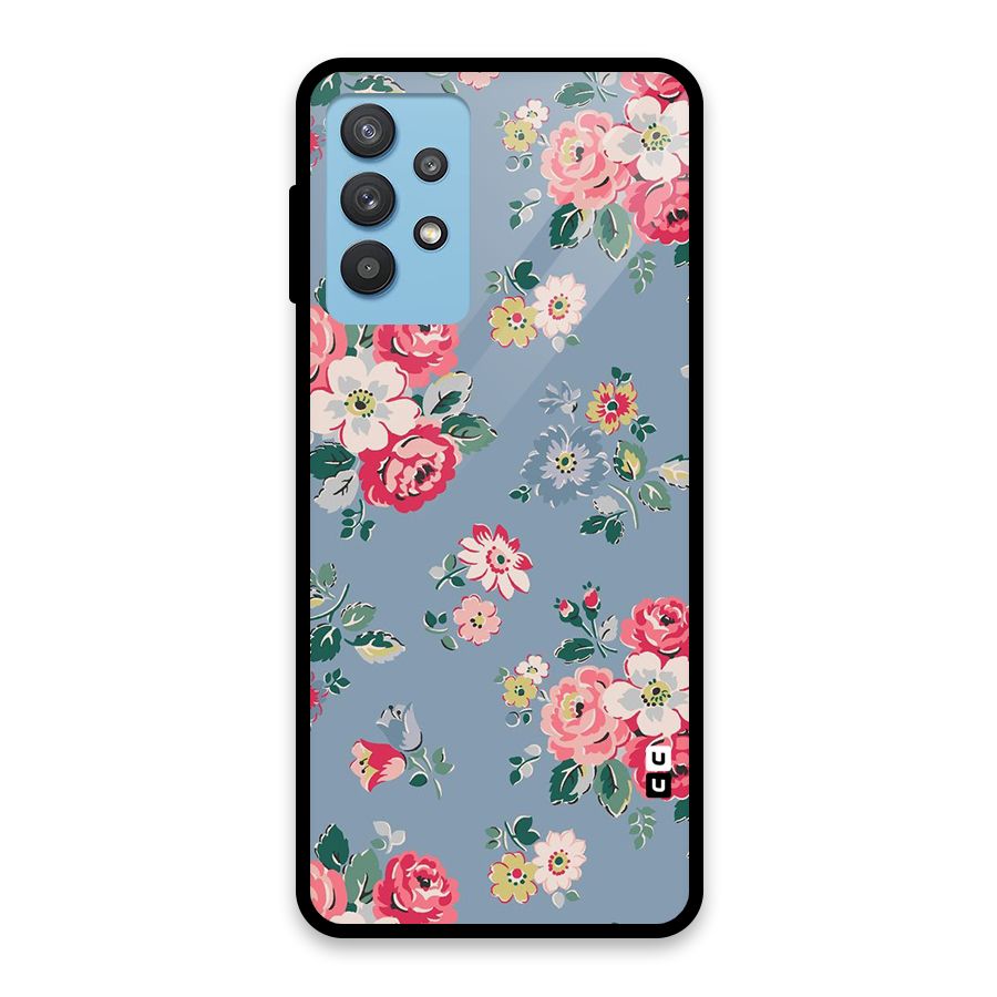 Vintage Flower Pattern Glass Back Case for Galaxy M32 5G