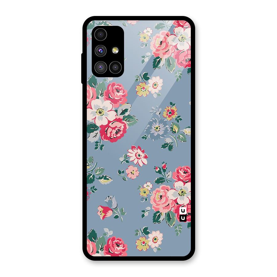 Vintage Flower Pattern Glass Back Case for Galaxy M51