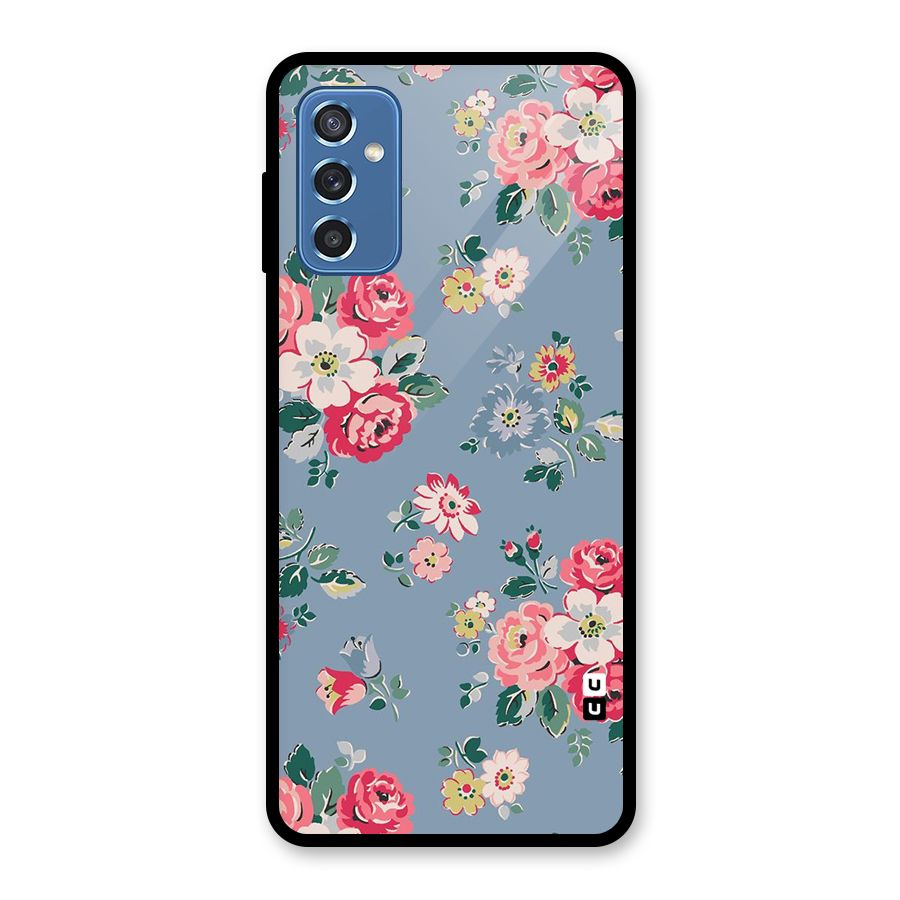 Vintage Flower Pattern Glass Back Case for Galaxy M52 5G