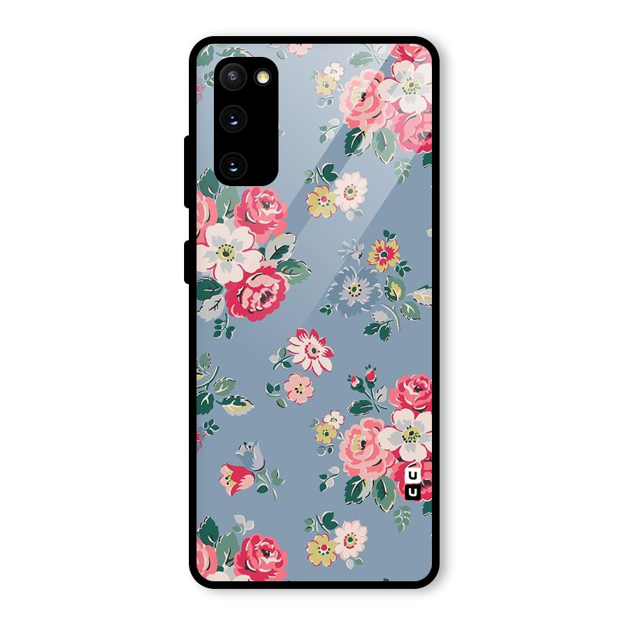 Vintage Flower Pattern Glass Back Case for Galaxy S20 FE