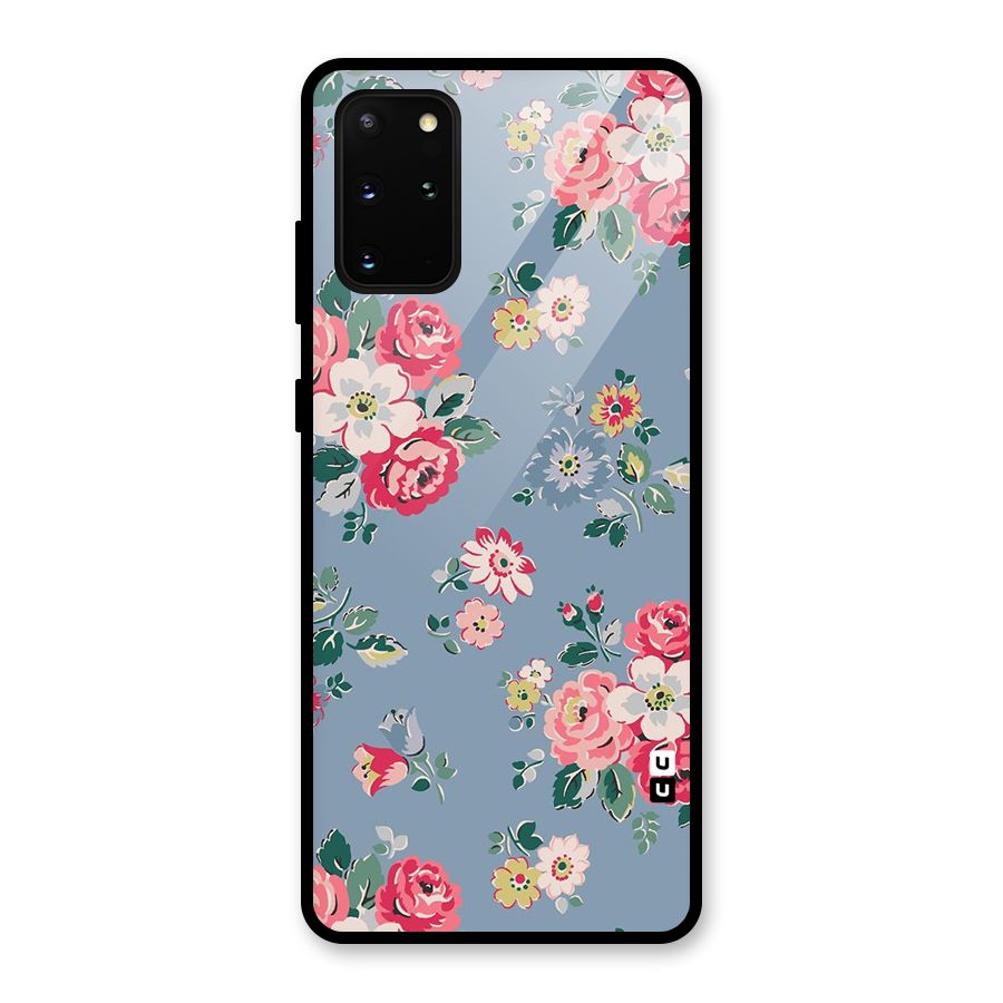 Vintage Flower Pattern Glass Back Case for Galaxy S20 Plus