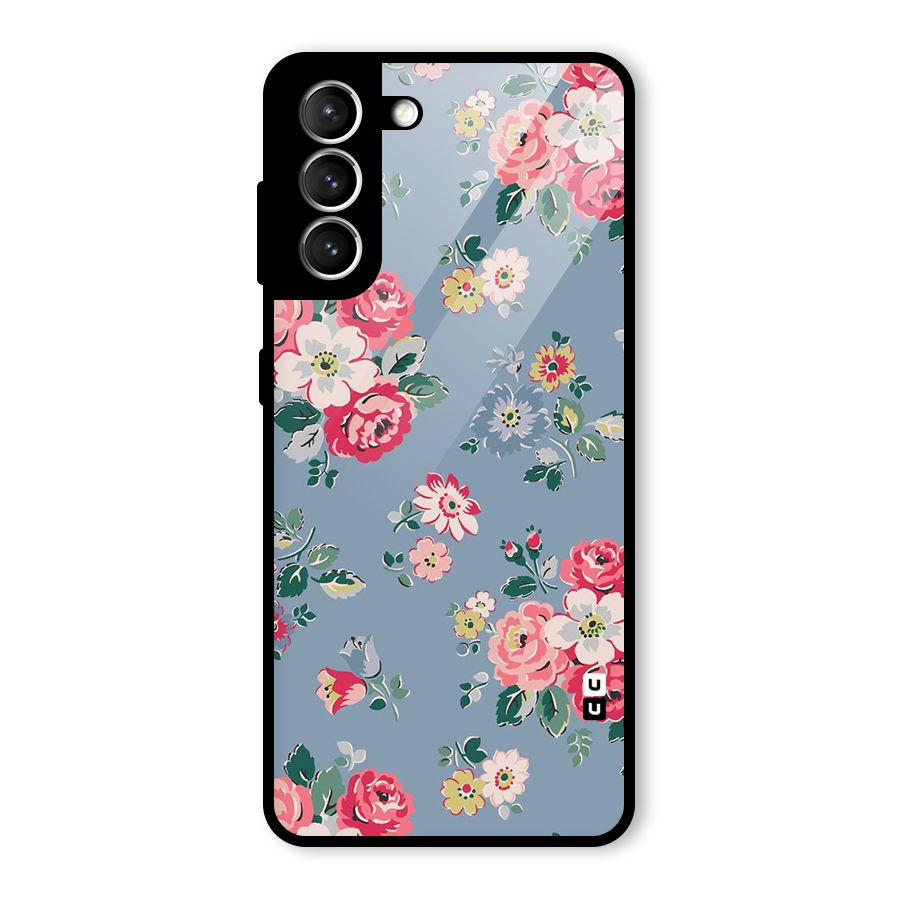 Vintage Flower Pattern Glass Back Case for Galaxy S21 5G