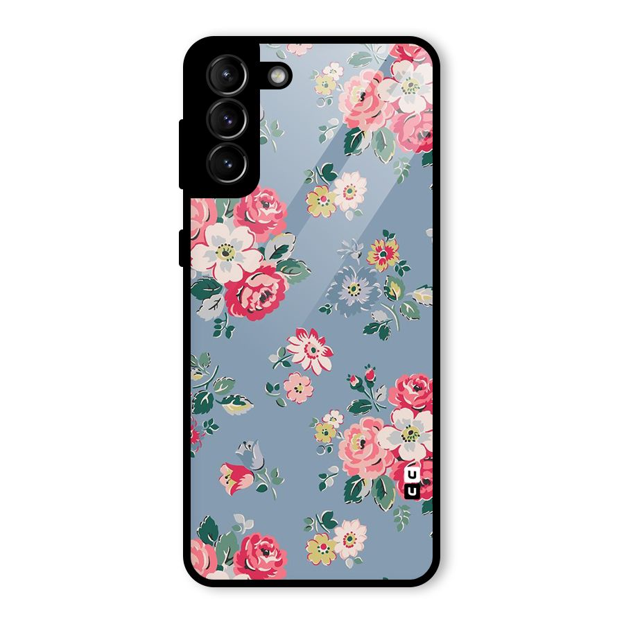 Vintage Flower Pattern Glass Back Case for Galaxy S21 Plus
