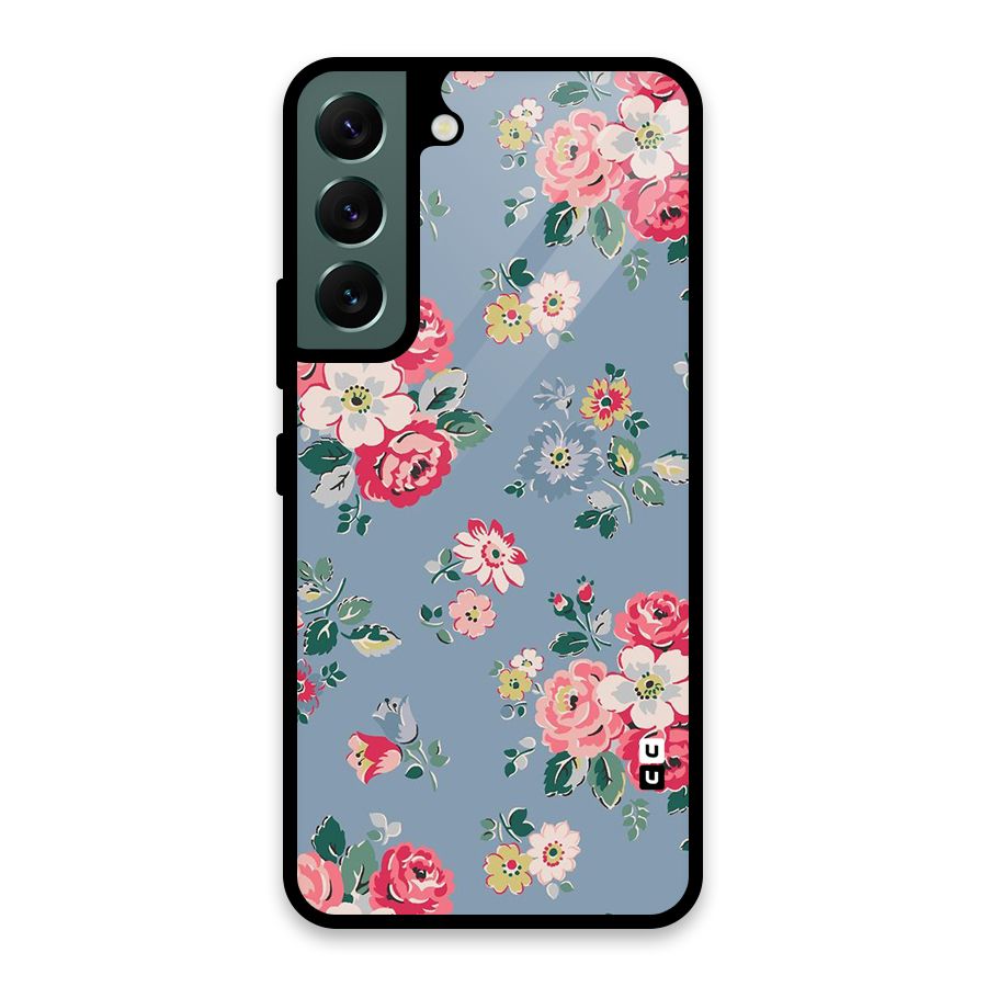 Vintage Flower Pattern Glass Back Case for Galaxy S22 5G
