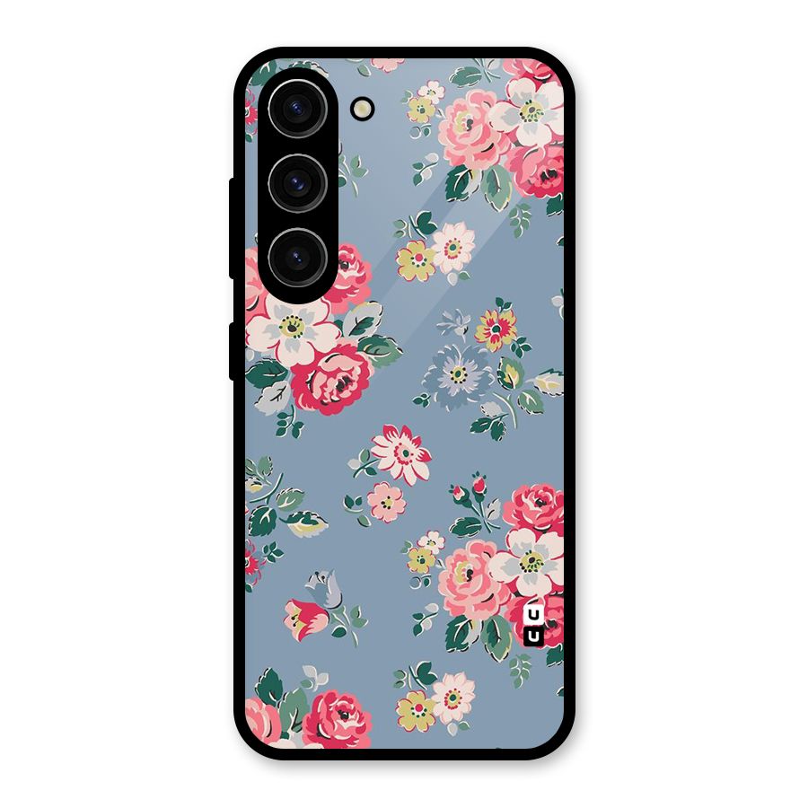 Vintage Flower Pattern Glass Back Case for Galaxy S23