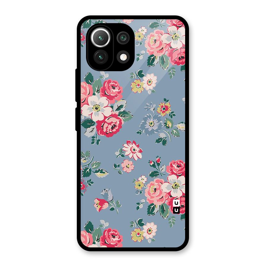 Vintage Flower Pattern Glass Back Case for Mi 11 Lite
