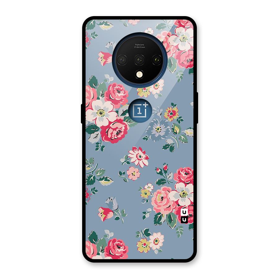 Vintage Flower Pattern Glass Back Case for OnePlus 7T