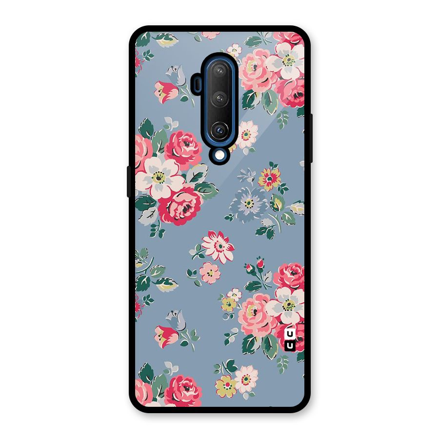 Vintage Flower Pattern Glass Back Case for OnePlus 7T Pro