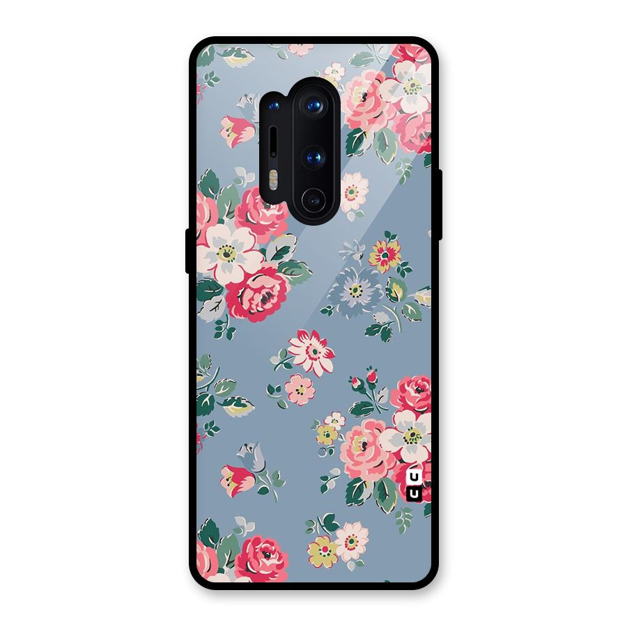 Vintage Flower Pattern Glass Back Case for OnePlus 8 Pro