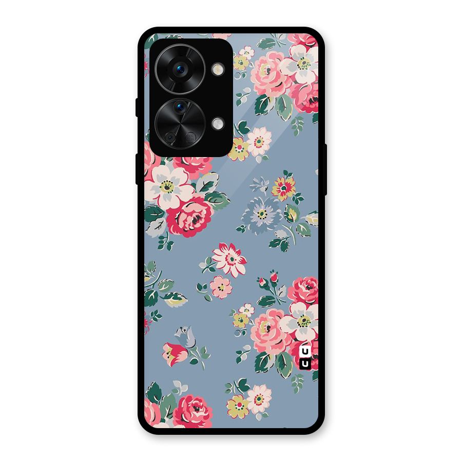 Vintage Flower Pattern Glass Back Case for OnePlus Nord 2T