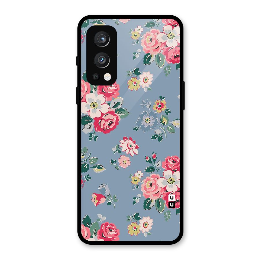 Vintage Flower Pattern Glass Back Case for OnePlus Nord 2 5G