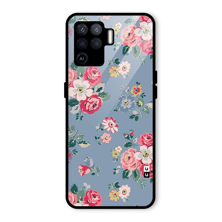Vintage Flower Pattern Glass Back Case for Oppo F19 Pro