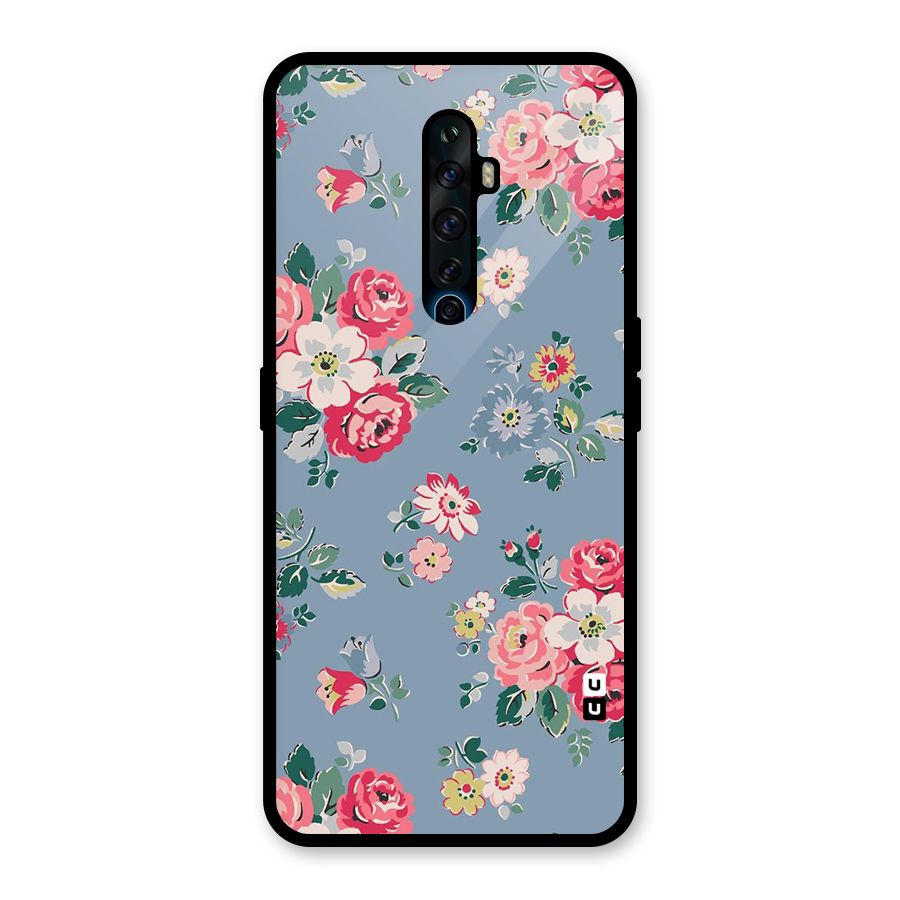 Vintage Flower Pattern Glass Back Case for Oppo Reno2 F