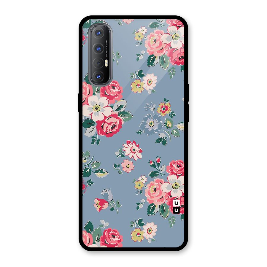 Vintage Flower Pattern Glass Back Case for Oppo Reno3 Pro